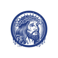 Jesus Christ Crown of Thorns Religious Iconography Portrait.