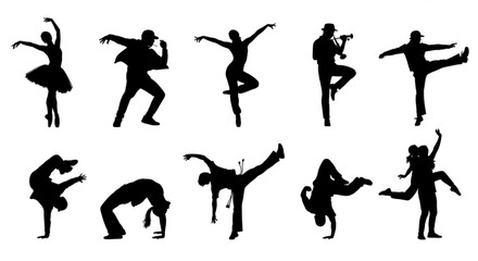 Performing Arts Graphics: Set of Dance Silhouettes with Graceful Movement