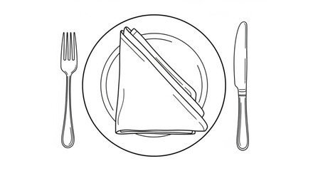 Elegant Table Setting Illustration: Single Line Drawing of Fine Dining Elements