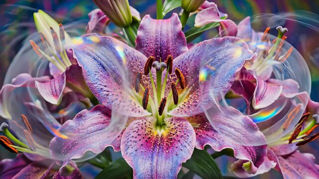 Stunning Close-Up of a Purple and Pink Lily Flower in Bloom.