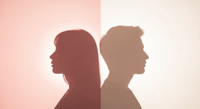Silhouette of couple back to back on split 
