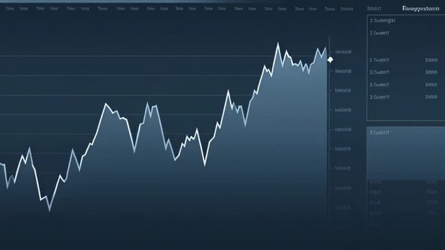 Graphs display stock market trends with line charts showing price changes and volume data. Each frame highlights different time periods and market movements