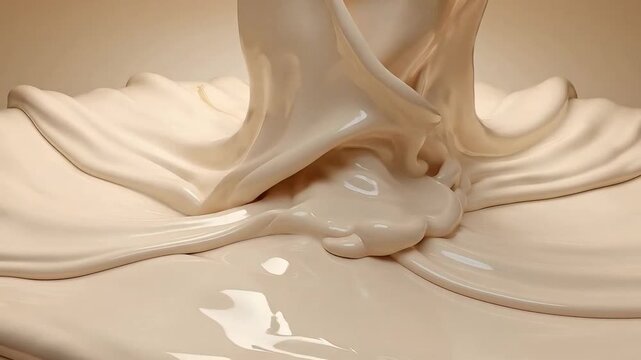 Abstract beige liquid background with smooth, flowing texture, perfect for cosmetic or food product presentation.