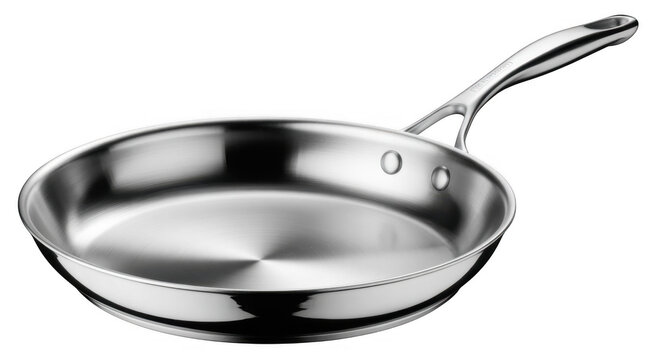 Stainless steel frying pan with handle cookware kitchen isolated on a transparent background
