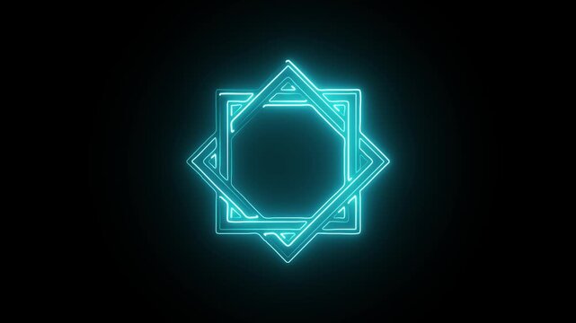 Glowing Blue Star of David Neon Light Geometric Symbol Abstract Digital Background Technology Concept
