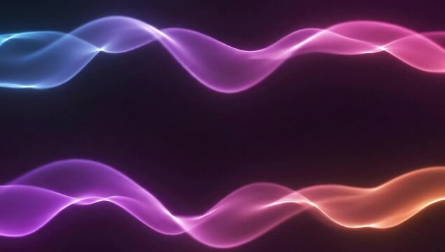 Vibrant colorful neon waves flow in 4k video across dark background