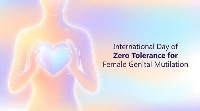 International day of zero tolerance for female genital mutilation abstract illustration of protected body and glowing heart representing health and integrity