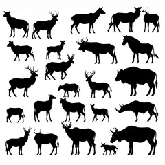 Fototapeta premium Collection of Deer Silhouettes on White Background.