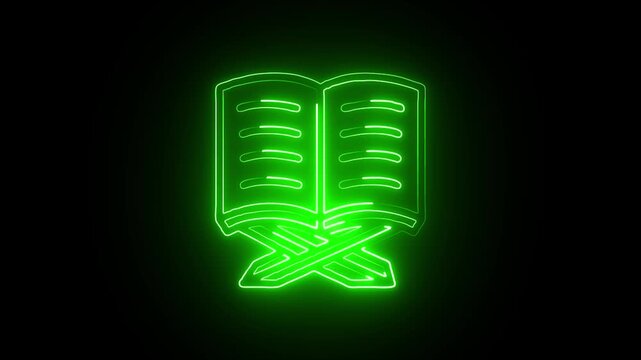 Digital open book with glowing green neon lines futuristic technology concept abstract data knowledge innovation dark background