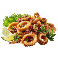 Fried calamari Turkish style, isolated on transparent background