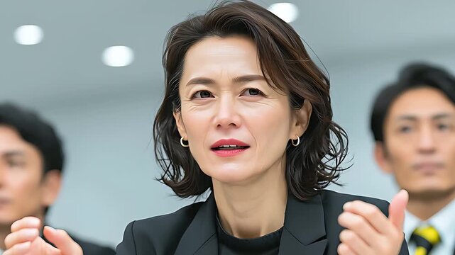 白熱した議論の中で不満を爆発させる日本人女性社員