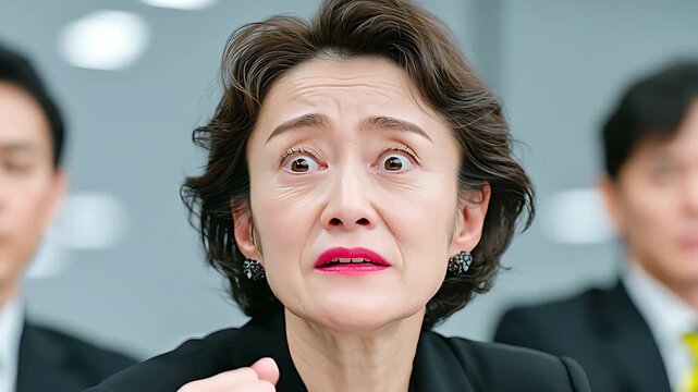 不当な評価に対し激しく抗議する日本人女性マネージャー