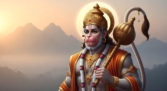 Lord Hanuman with majestic background, made by Ai