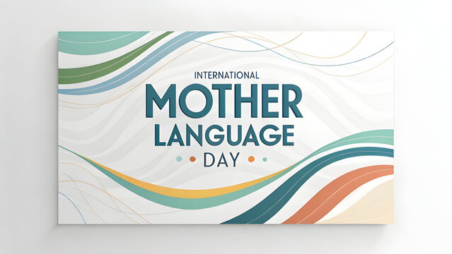Vibrant International Mother Language Day poster with colorful wavy lines