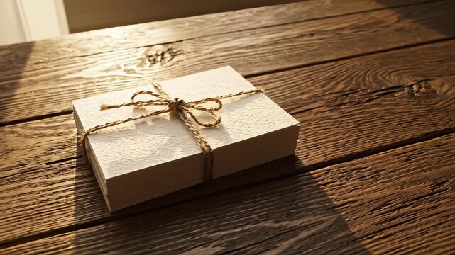 Gift Box on Wooden Table with Natural Light.