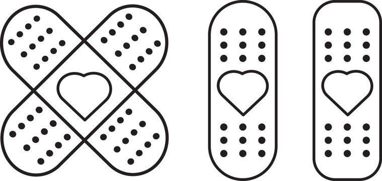 vector adhesive bandage line icon set. Modern medical healthcare and first aid symbols. Vector wound care and recovery icons. Minimalist hospital and clinic interface elements.
