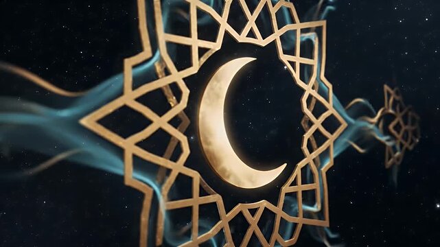 An intriguing abstract image featuring a golden geometric shape against a dark, starry background, evoking feelings of innovation and possibility. Ide