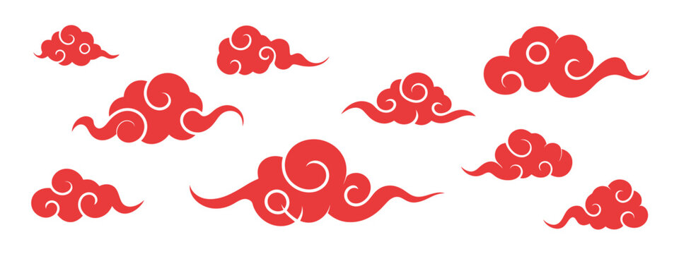 Chinese cloud set, featuring traditional auspicious curling cloud motifs with decorative Asian elements for cultural artwork, festivals, and elegant ornamental vector designs.
