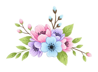 Floral arrangement design botanical garden bright colors isolated on transparent background