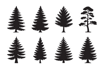 Naklejka premium Collection of pine and fir trees silhouette for natural landscape design elements winter forest nature
