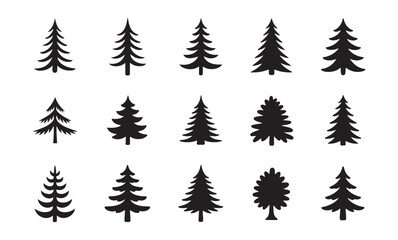 Fototapeta premium Various stylized fir and pine tree icons for nature and forest designs