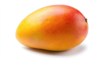 Ripe mango with smooth skin showing yellow and red colors isolated on white background, fresh tropical fruit with sweet aroma
