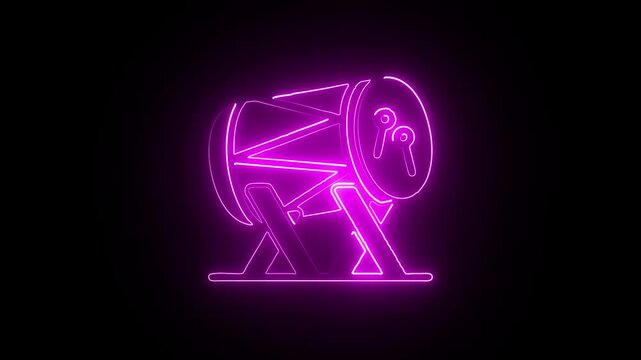 Neon Ramadan Kareem calligraphy glowing on dark background with mosque silhouette and crescent moon design