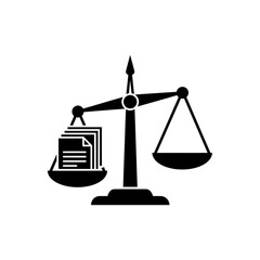 Illustration of a scale balancing documents and weight, symbolizing justice and fairness in a legal context