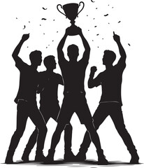 Fototapeta premium Winning Team Holding Trophy in Celebration Silhouette Illustration