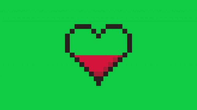 Modern creative concept video 4K with pulsating heart in pixel art style. GIF animation with flashing heart in game style