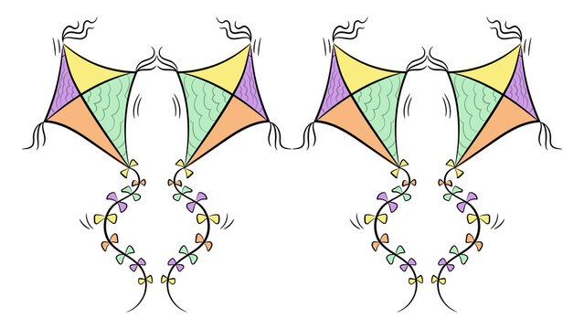 Colorful bat kites with ribbons