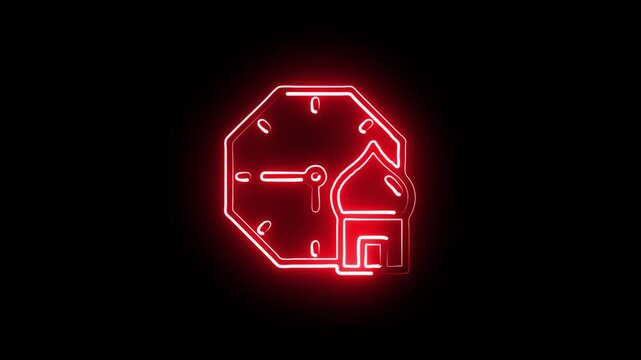 Neon red stopwatch icon glowing on black background futuristic time management digital clock countdown timer technology concept