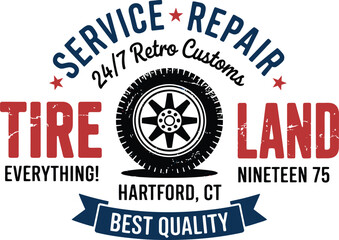 Vintage Tire Land Service Repair with Wheel