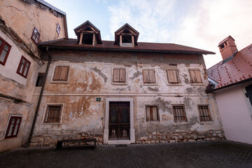 Fototapeta premium Škofja Loka historic town after rain in Slovenia