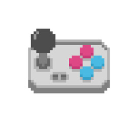 Obraz premium Pixel art of a simple retro video game controller (gamepad). Represents gaming nostalgia, electronic entertainment, or retro 8-bit/16-bit devices