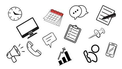 Corporate communication doodle icons set