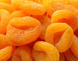 Close-up view of a pile of golden-orange dried apricots