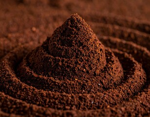 Macro view of a mound of fine, dark brown, granular powder
