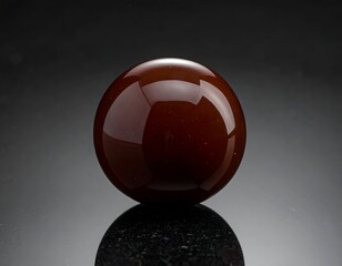 Shiny, round, deep brown sphere with glossy surface and subtle reflection