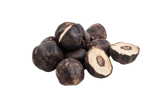 Pile of dried tinospora cordifolia root pieces isolated on transparent background. Tinospora cordifolia herb isolated on white background.