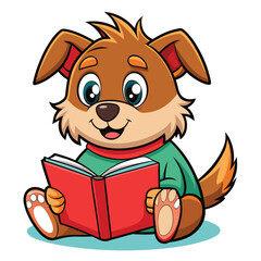 Fototapeta premium Cute cartoon dog reading a book illustration