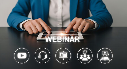 Naklejka premium Participating in an engaging online webinar using a digital tablet