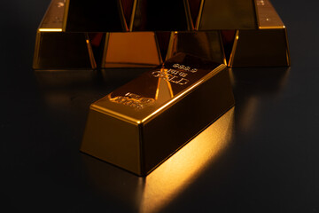 Gold bar in precious metal for luxury bullion. Gold reserve bullion bars. Metal gold texture. Gold...
