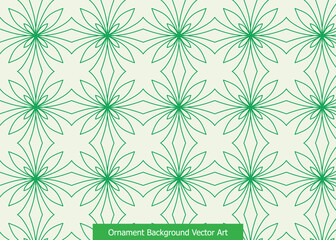 A repeating pattern of green floral-like ornaments on a cream background, creating an ornamental background.