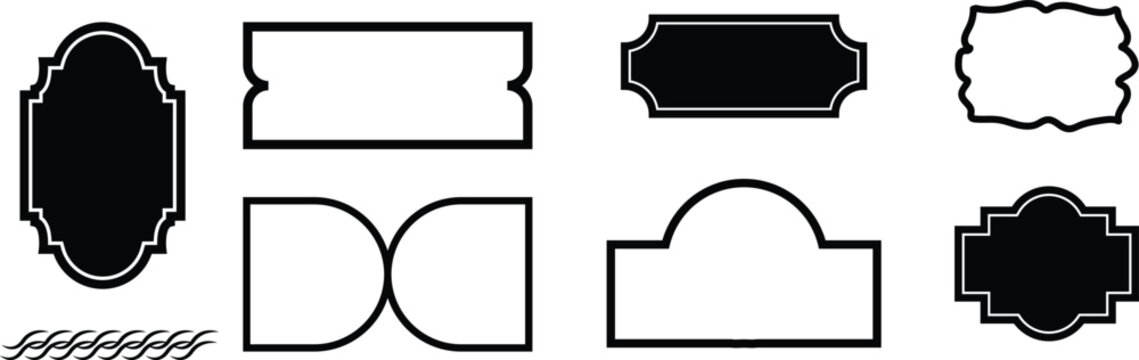 Collection of various black and white envelope and label shapes