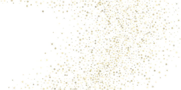 Gold Glitter Stars. Luxury Shiny Confetti. Scattered little sparkle. Flash glow silver element. Random magic tiny light. Stellar fall white background. New Year, Christmas Vector illustration.