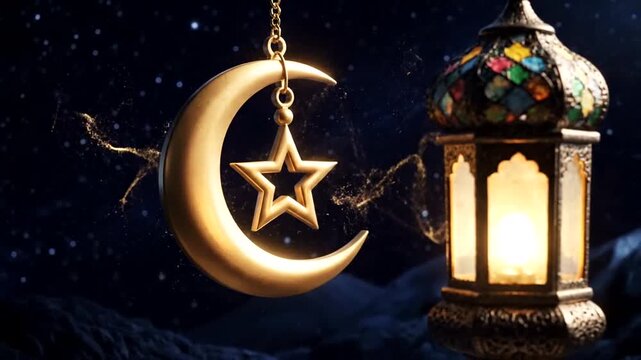 Ramadan lantern and crescent moon star.