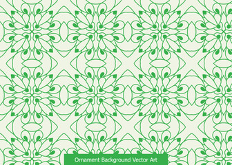Seamless green ornamental background with repeating floral motifs and geometric patterns.