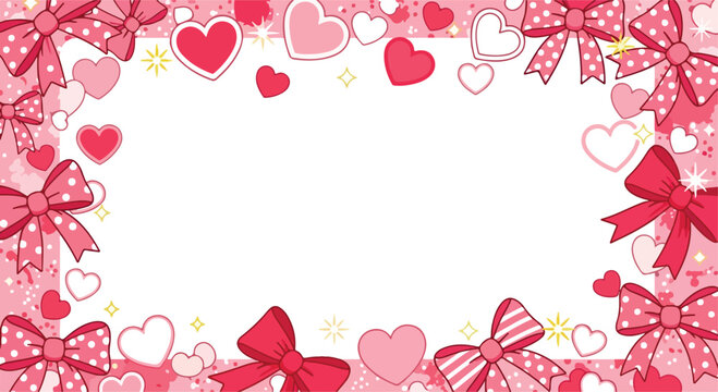 Cute pink and red frame with hearts and bows for valentine's day.