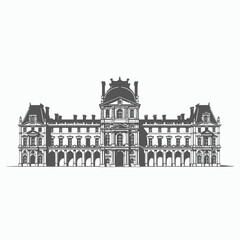 Obraz premium Louvre Museum Outline Vector Illustration Minimal Monochrome Line Art